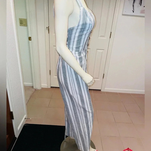 Japna Wide Leg Cropped Jumpsuit w/ Back Cutout and bow green & white size M - Picture 13 of 16